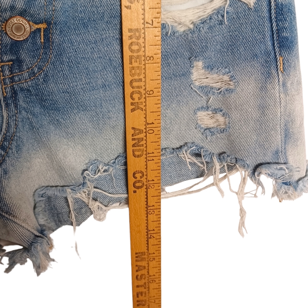 VERVET Blue Ombre Button Fly Distressed Raw Hem High Waisted Jean Denim XS - Picture 5 of 6
